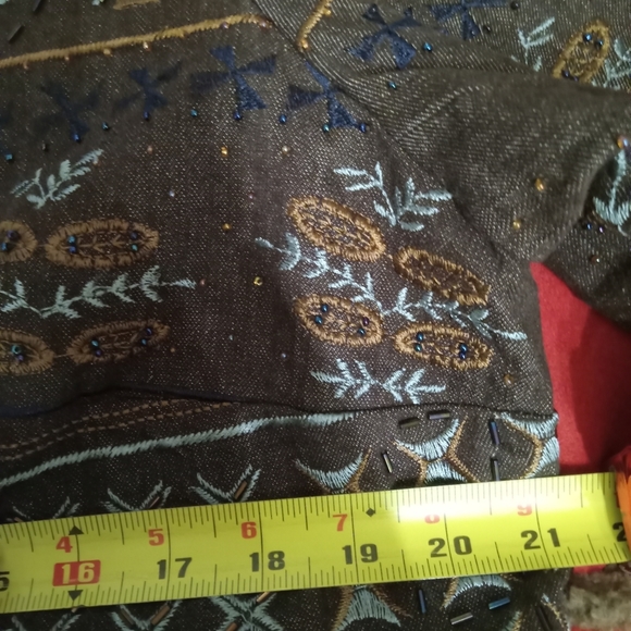 COLDWATER CREEK Blazer Brown Denim Blue Embroidery, Gems, Beaded Size 16/42 - Picture 11 of 14